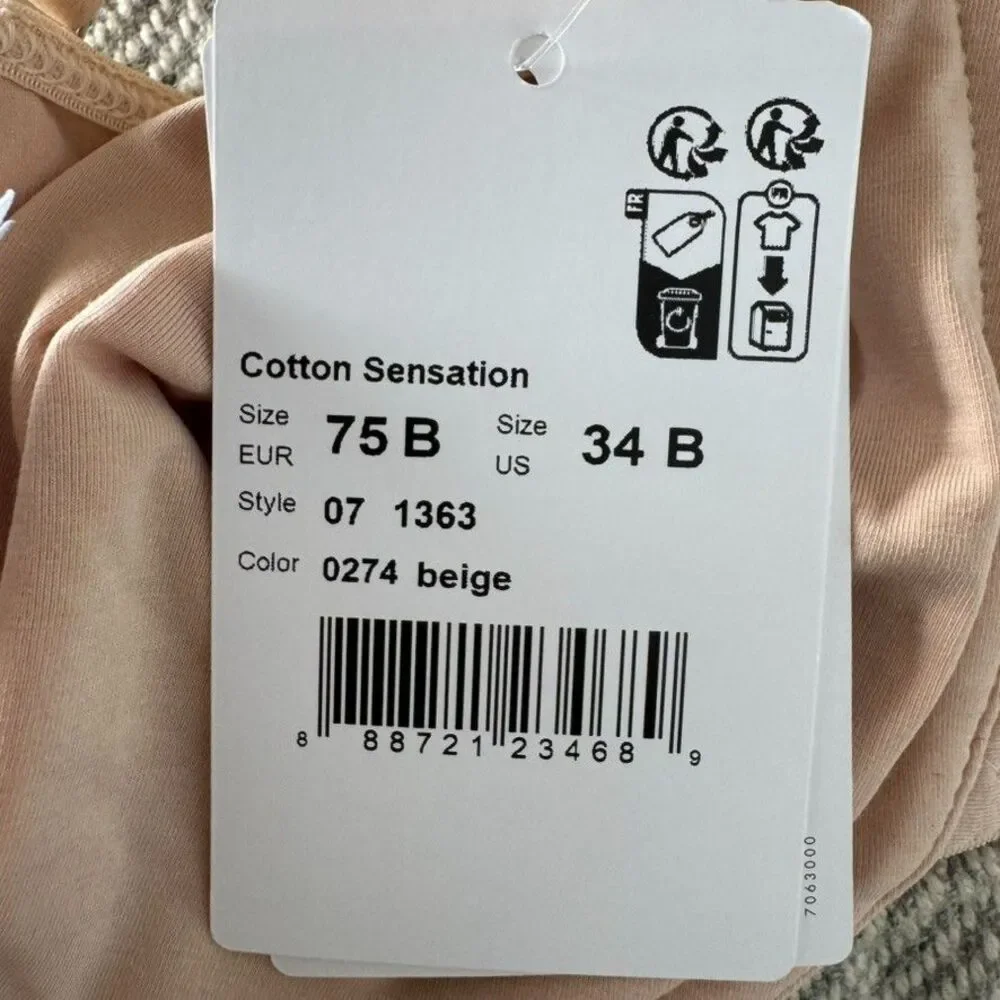 NWT Hanro 34B Cotton Sensations Unlined Nude Underwire Bra